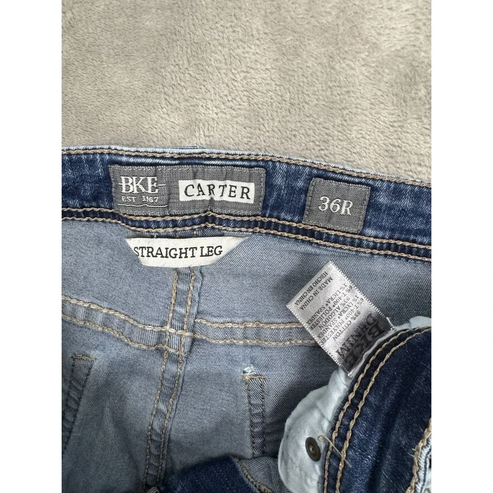Buckle BKE Jeans Mens 36R Carter Blue Denim Casual Pants Whiskers Straight Leg